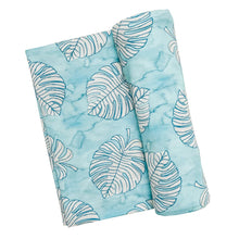 Load image into Gallery viewer, Blue Monstera Knit Swaddle Blanket - The Seaside Succulent
