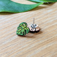 Load image into Gallery viewer, Hand-Painted Monstera Leaf Mini Stud Earrings
