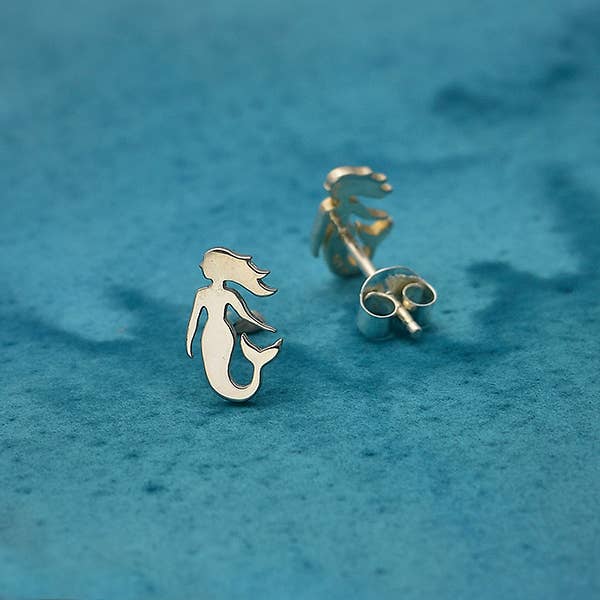 Mermaid Recycled Sterling Silver Post Earrings