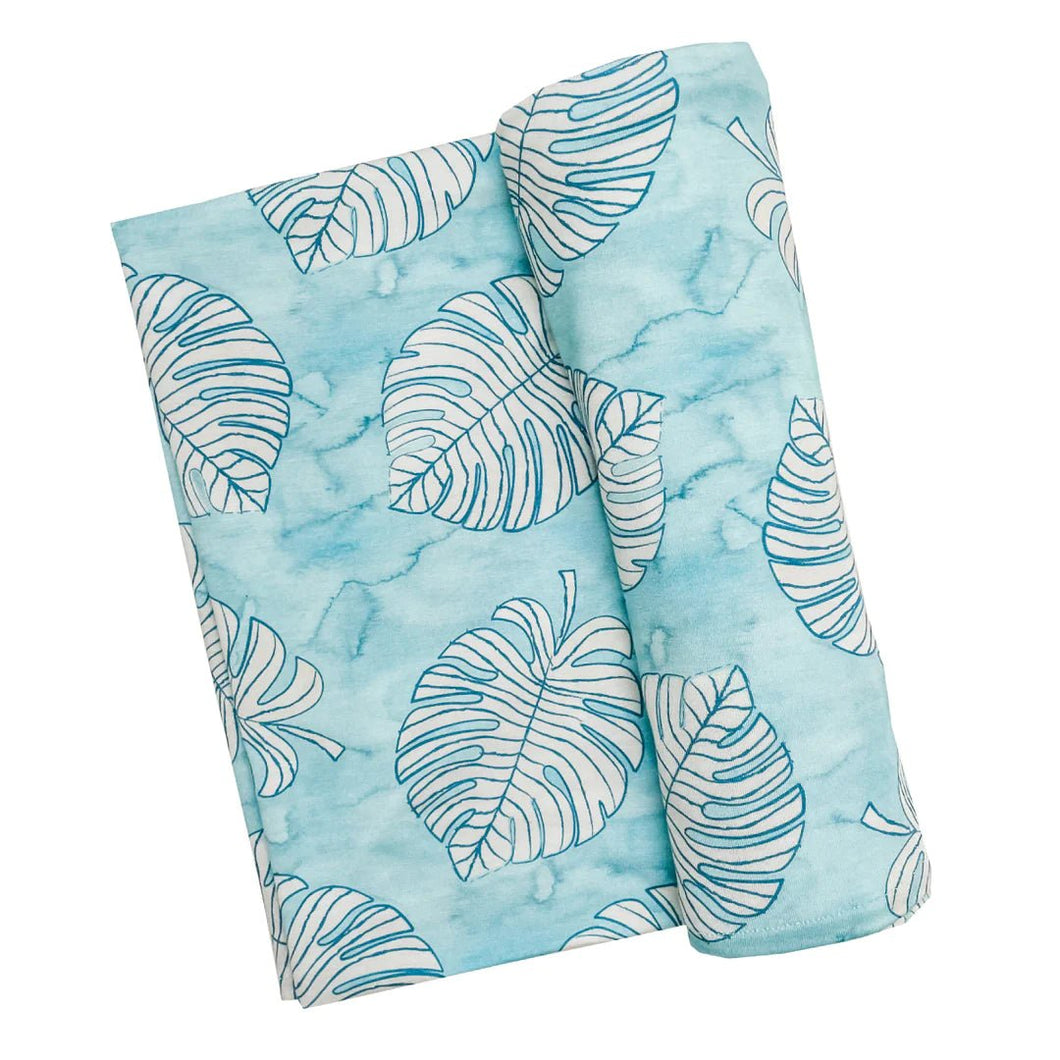 Blue Monstera Knit Swaddle Blanket - The Seaside Succulent