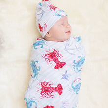 Load image into Gallery viewer, Lobster &amp; Crab Knit Swaddle Blanket - The Seaside Succulent
