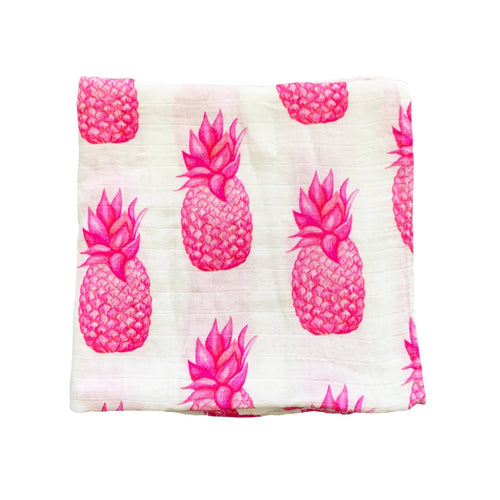 Muslin Swaddle Blanket - Pink Pineapple - The Seaside Succulent